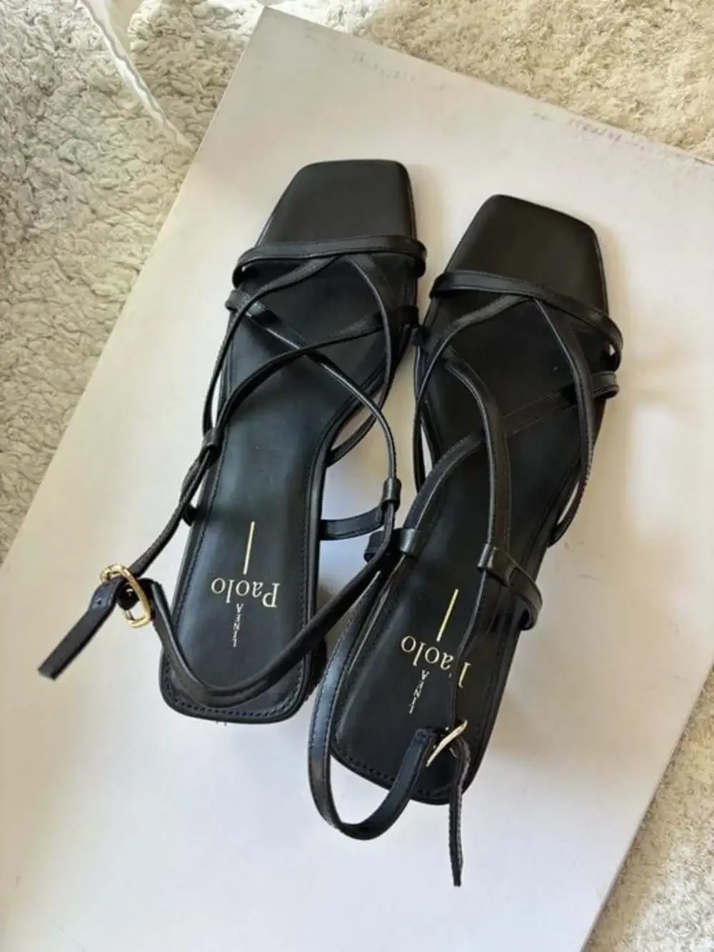 Paolo Black Strappy Wedge Slingbacks